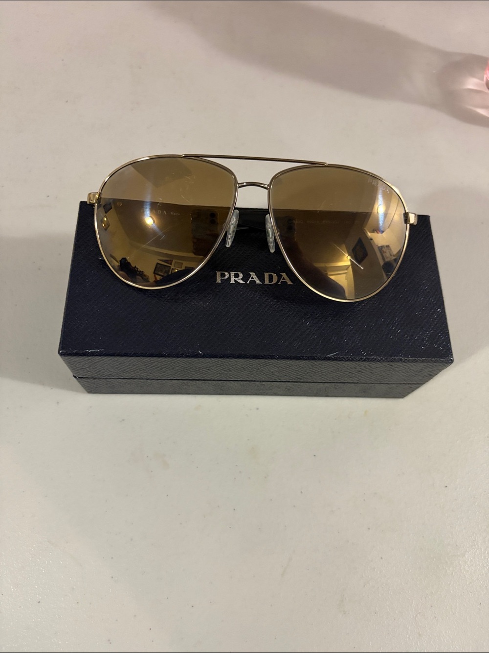 Prada Women’s/Men’s Gold Aviator Sunglasses - Brown Lenses